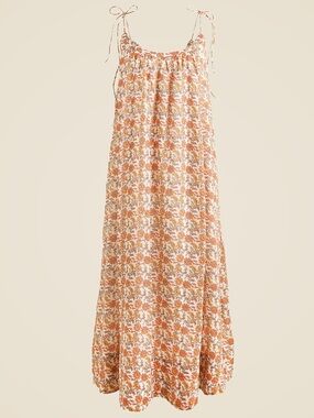 J. Crew Floaty Tie-Shoulder Dress In Ramie Floral Block Print NWT Size Medium
